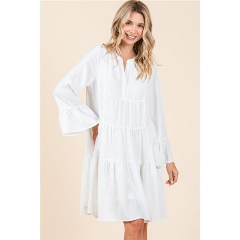 Mittoshop Tiered‎ Notched Flare Sleeve Dress